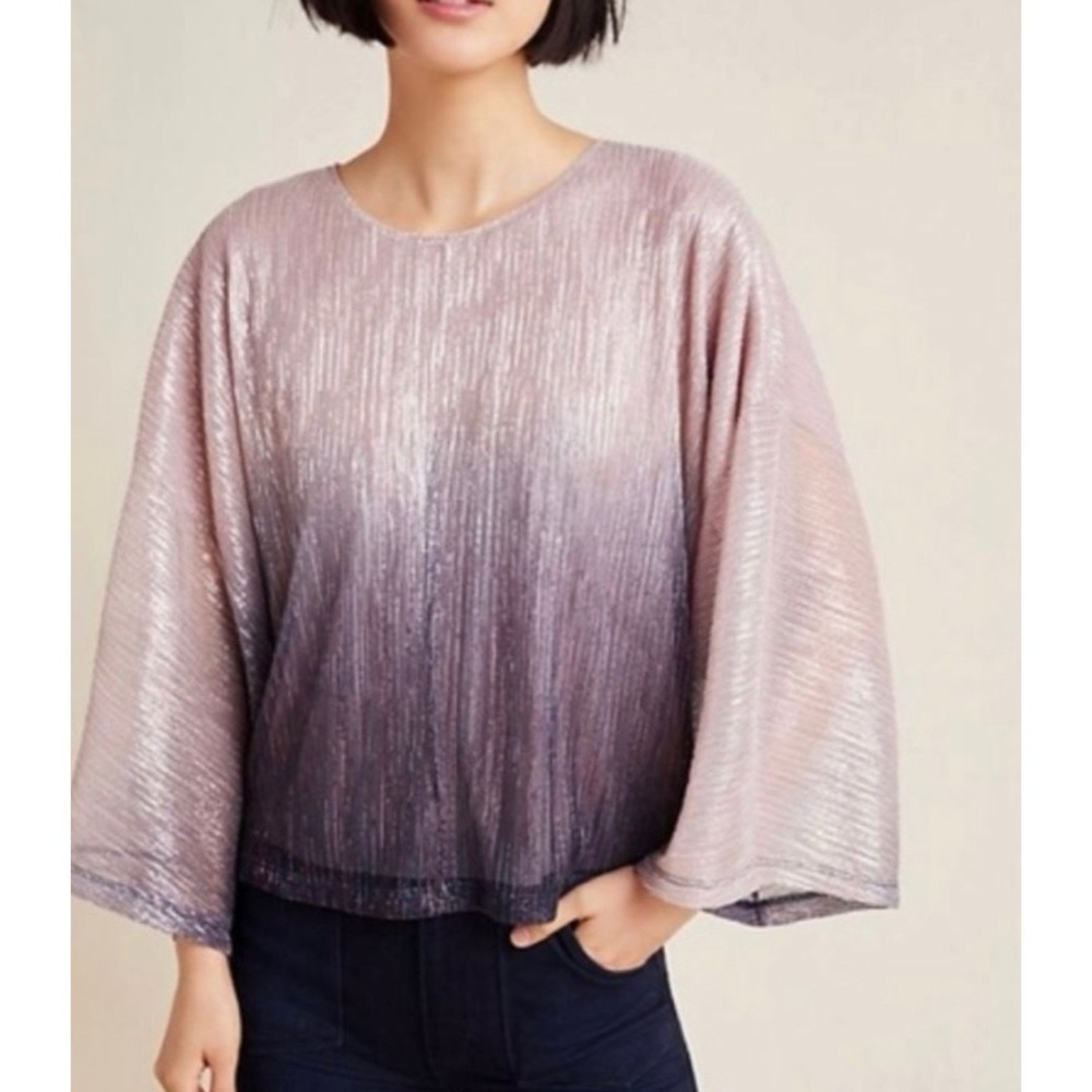 By Anthropologie Serena Plisse Metallic Ombre Blouse